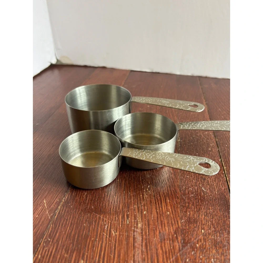 Pioneer Woman Stainless Steel Measuring Cups Set 3pc Floral Embossed Silver
